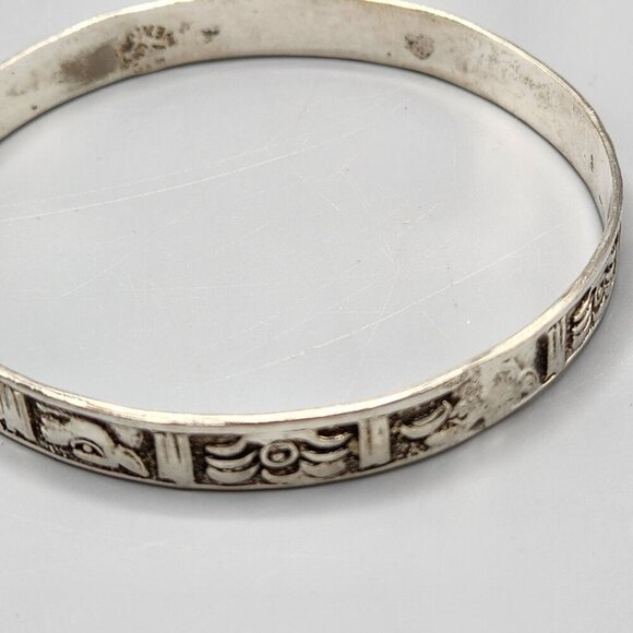 Sterling Silver Bangle Bracelets 925 Taxco Mexico Pair Panel Plain Handmade - Picture 5 of 15